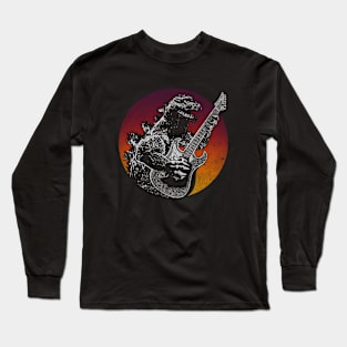 Godzilla Guitar Sunset Background Long Sleeve T-Shirt